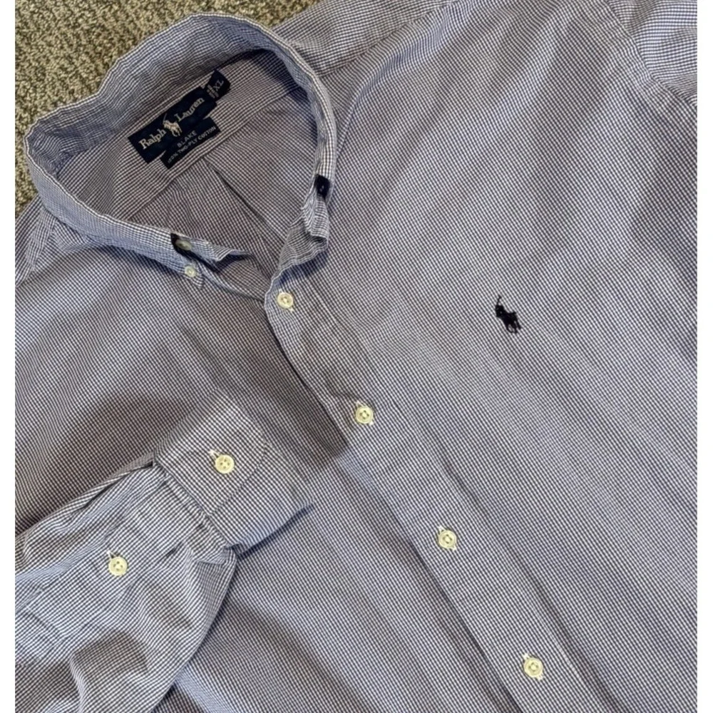 Polo Ralph Lauren Blue Gingham Check Blake‎ 2 Ply Shirt L/S Button Down Mens XL